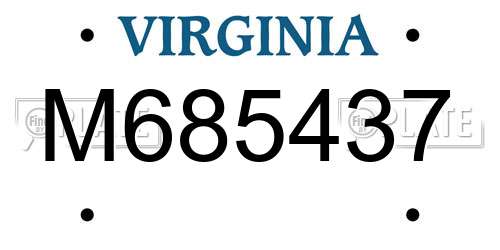 M685437 Virginia License Plate