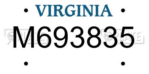 M693835 Virginia License Plate