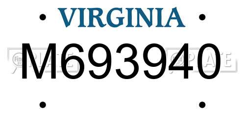 M693940 Virginia License Plate