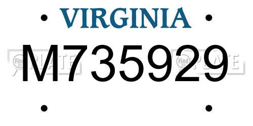 M735929 Virginia License Plate
