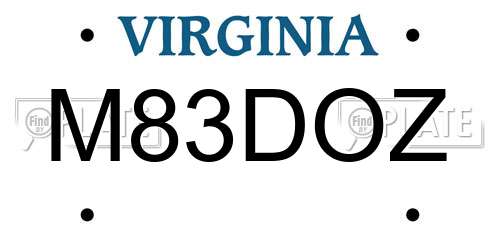 M83DOZ Virginia License Plate