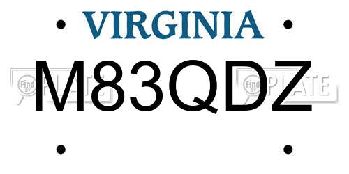 M83QDZ Virginia License Plate