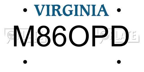 M86OPD Virginia License Plate