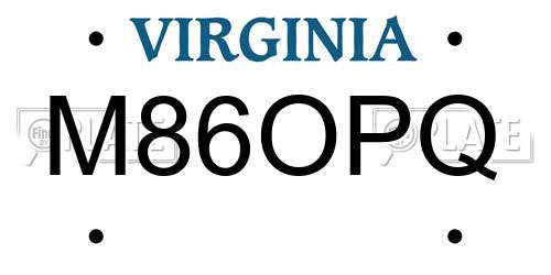 M86OPQ Virginia License Plate