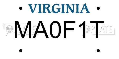 MA0F1T Virginia License Plate