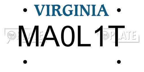MA0L1T Virginia License Plate