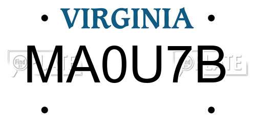 MA0U7B Virginia License Plate