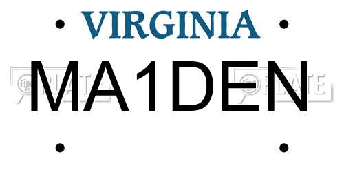 MA1DEN Virginia License Plate