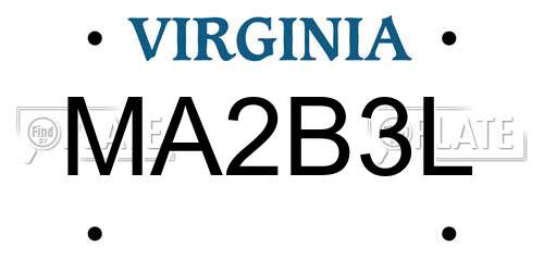 MA2B3L Virginia License Plate