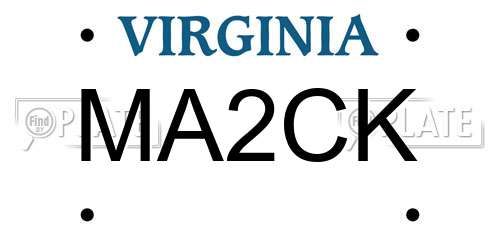 MA2CK Virginia License Plate