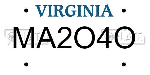 MA2O4O Virginia License Plate