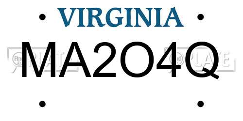 MA2O4Q Virginia License Plate
