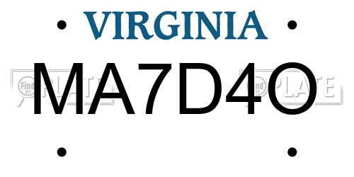 MA7D4O Virginia License Plate