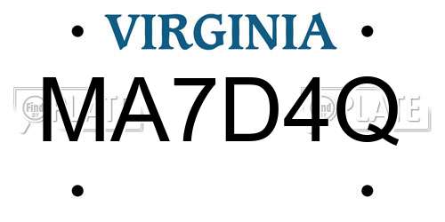 MA7D4Q Virginia License Plate