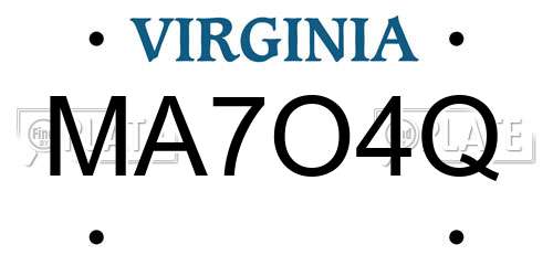 MA7O4Q Virginia License Plate