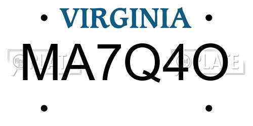 MA7Q4O Virginia License Plate