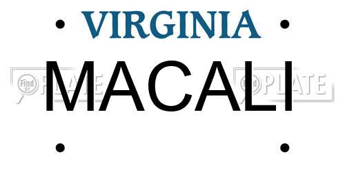 MACALI Virginia License Plate