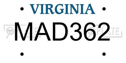 MAD362 Virginia License Plate