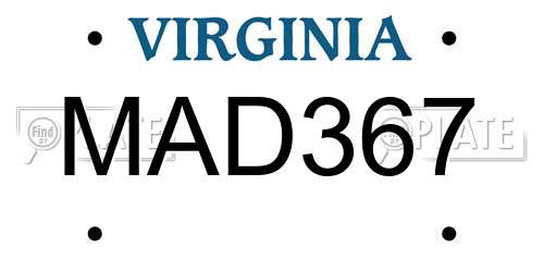 MAD367 Virginia License Plate