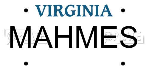 MAHMES Virginia License Plate