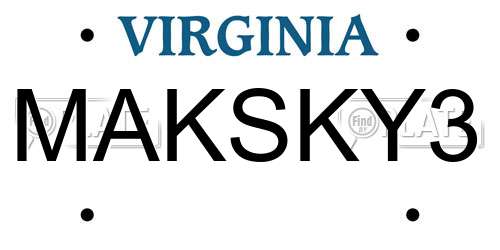 MAKSKY3 Virginia License Plate