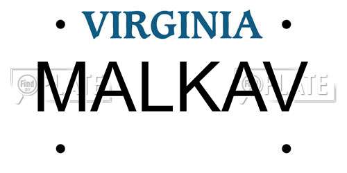 MALKAV Virginia License Plate