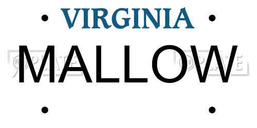 MALLOW Virginia License Plate