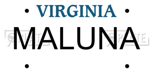 MALUNA Virginia License Plate