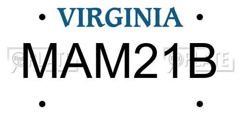 MAM21B Virginia License Plate