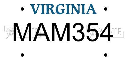 MAM354 Virginia License Plate