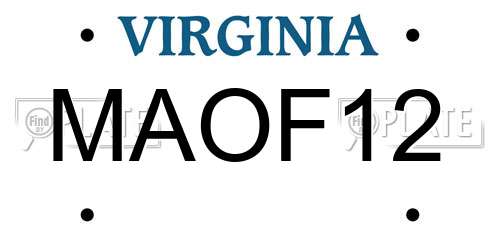 MAOF12 Virginia License Plate
