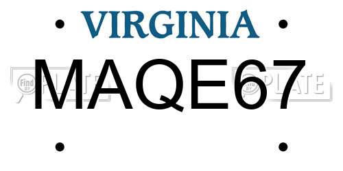 MAQE67 Virginia License Plate