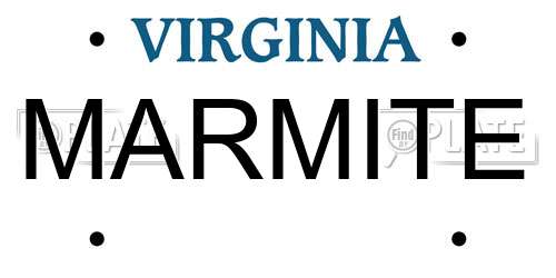 MARMITE Virginia License Plate