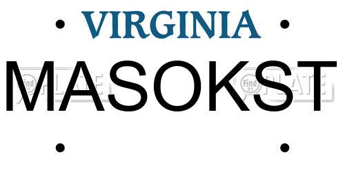 MASOKST Virginia License Plate