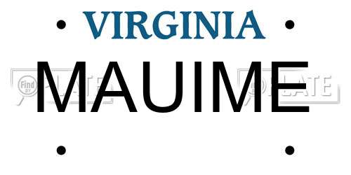 MAUIME Virginia License Plate