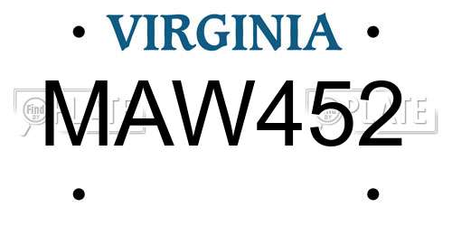MAW452 Virginia License Plate