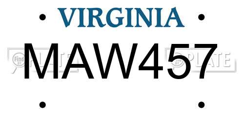 MAW457 Virginia License Plate
