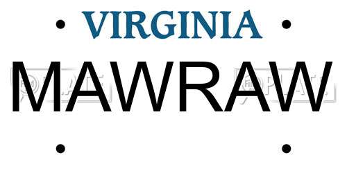 MAWRAW Virginia License Plate