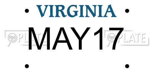 MAY17 Virginia License Plate