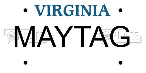MAYTAG Virginia License Plate