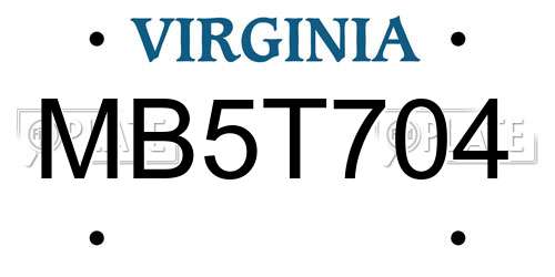 MB5T704 Virginia License Plate