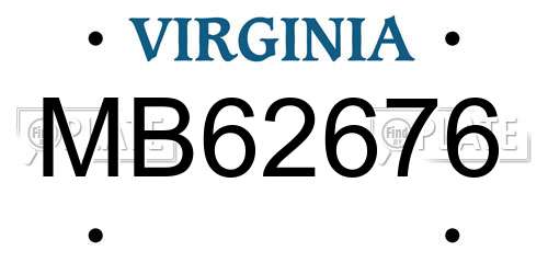 MB62676 Virginia License Plate