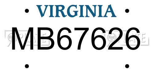 MB67626 Virginia License Plate
