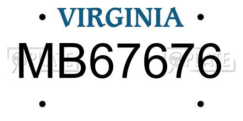 MB67676 Virginia License Plate