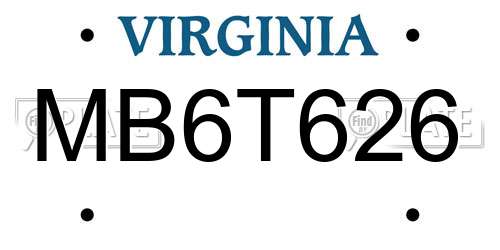 MB6T626 Virginia License Plate