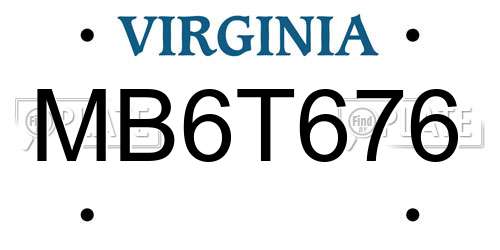 MB6T676 Virginia License Plate