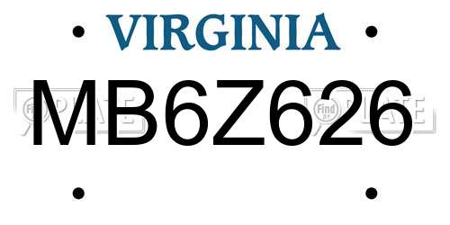 MB6Z626 Virginia License Plate