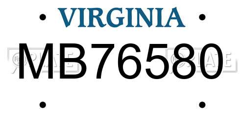 MB76580 Virginia License Plate