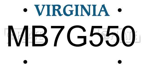 MB7G550 Virginia License Plate