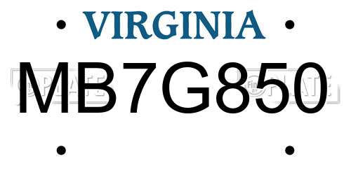 MB7G850 Virginia License Plate